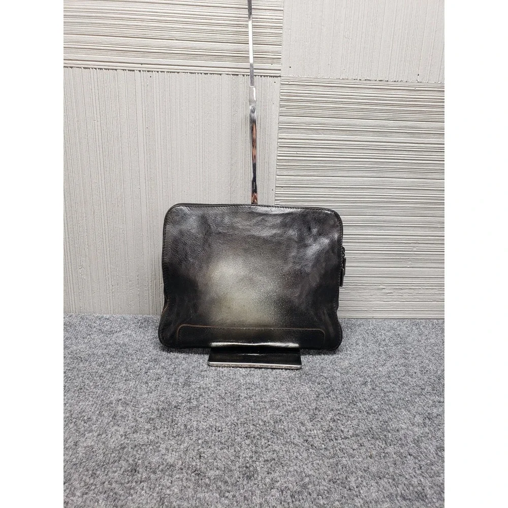 Lavorazione Artigianale Men Leather Clutch Bag Shinny Black Zip Lined Outdoor